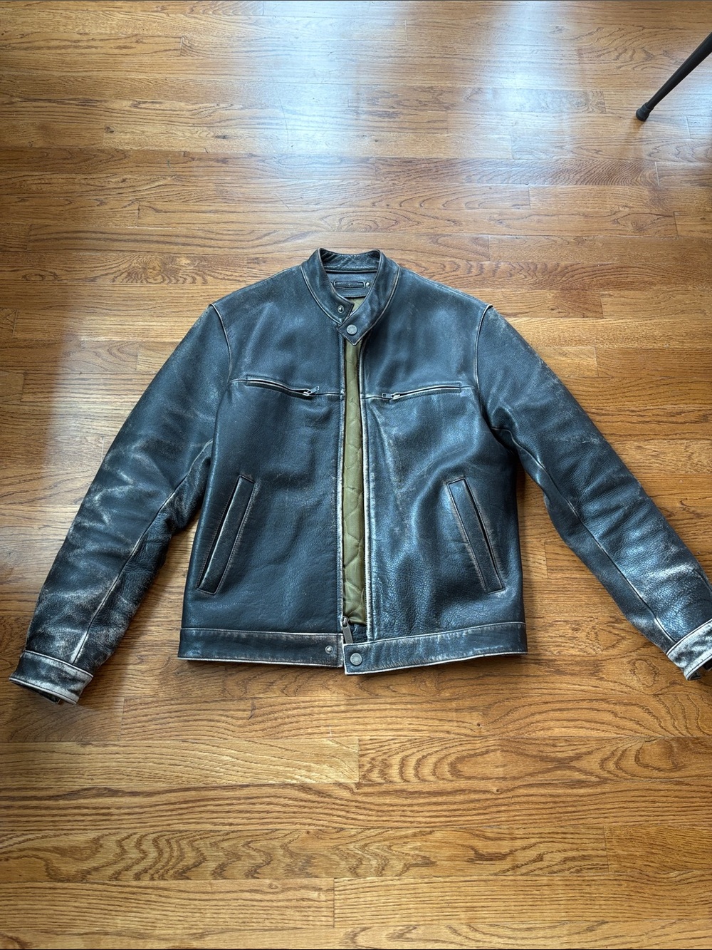 Wilsons Leather Black Moto Jacket with Olive Lining
